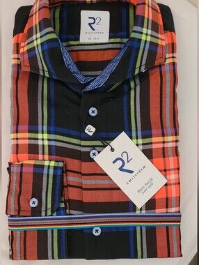 R2 Men's Orange & Black Plaid Button-Down Shirt